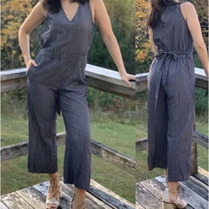 Anthropologie Blue and White Striped Jumpsuit